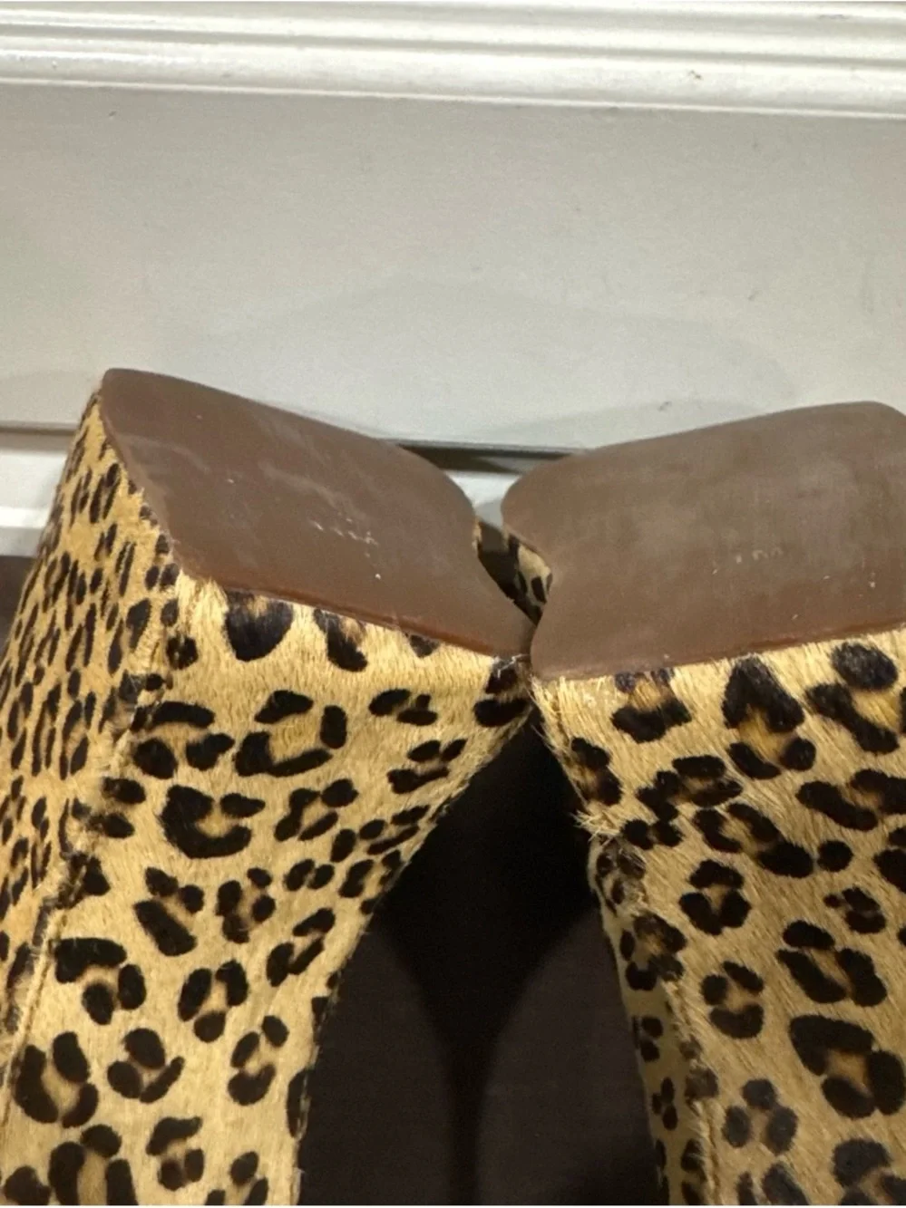 Jeffrey Campbell Leopard Print Peep-Toe Platform Heels - Tan/Black